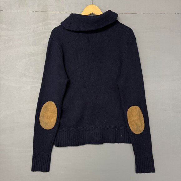 Ralph Lauren Rugby Sweater Navy Blue 100% Wool Shawl Elbow Pads‎ Men’s Large - Picture 3 of 7